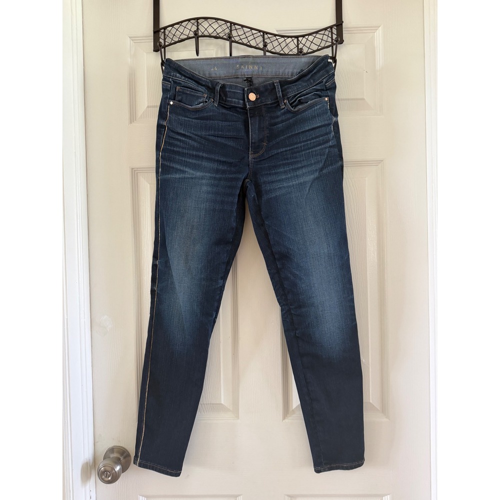 White House Black Market The Skinny Jeans Dark Wash Gold Chain Detail Size 4